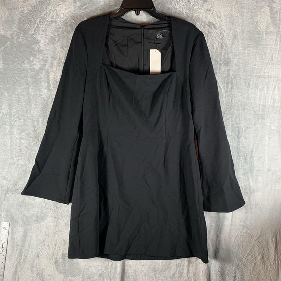 French Connection Women's Dress 12 Square Neck Long Sleeve Black Mini Witchy - Picture 1 of 9
